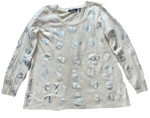 Women’s Sans Fifth Avenus 100% Cashmere Sweater Skulls Crewneck Medium M Beige